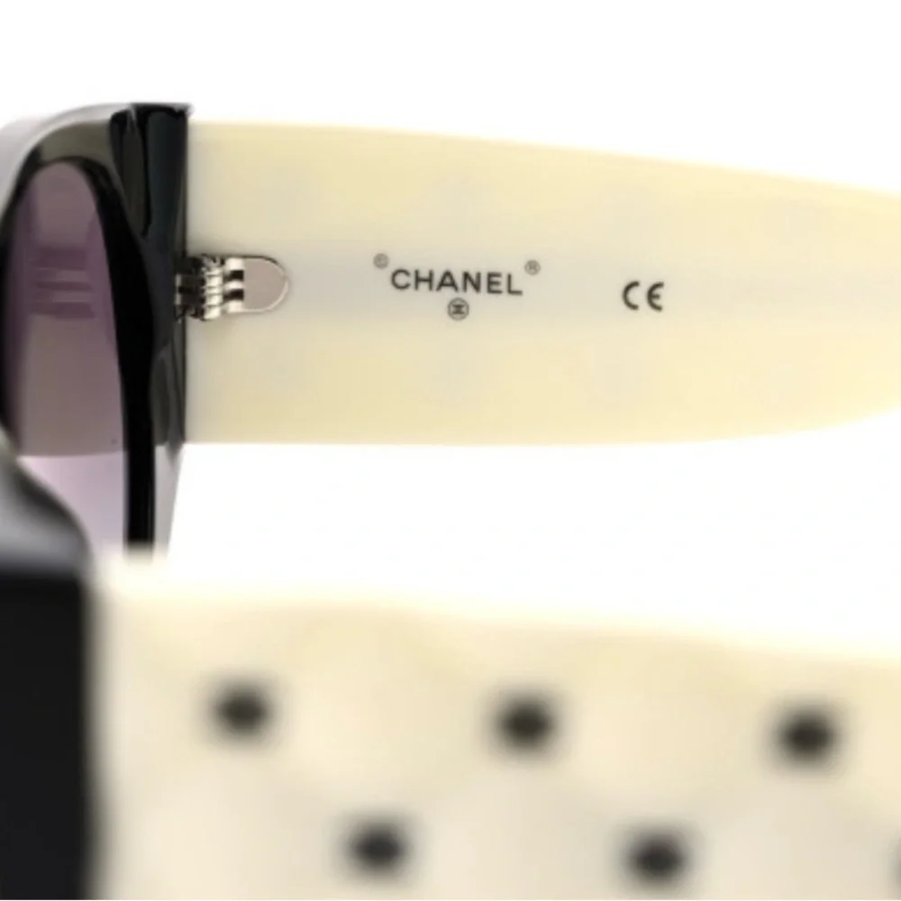 CHANEL Black and Cream Studded Sunglasses Quilted CC Pilot sunglasses - Picture 8 of 9